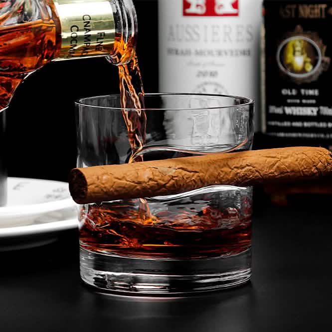 3-Piece Set: Cigar-Holding Whiskey Glasses with Cigar Cutter Wine & Dining - DailySale