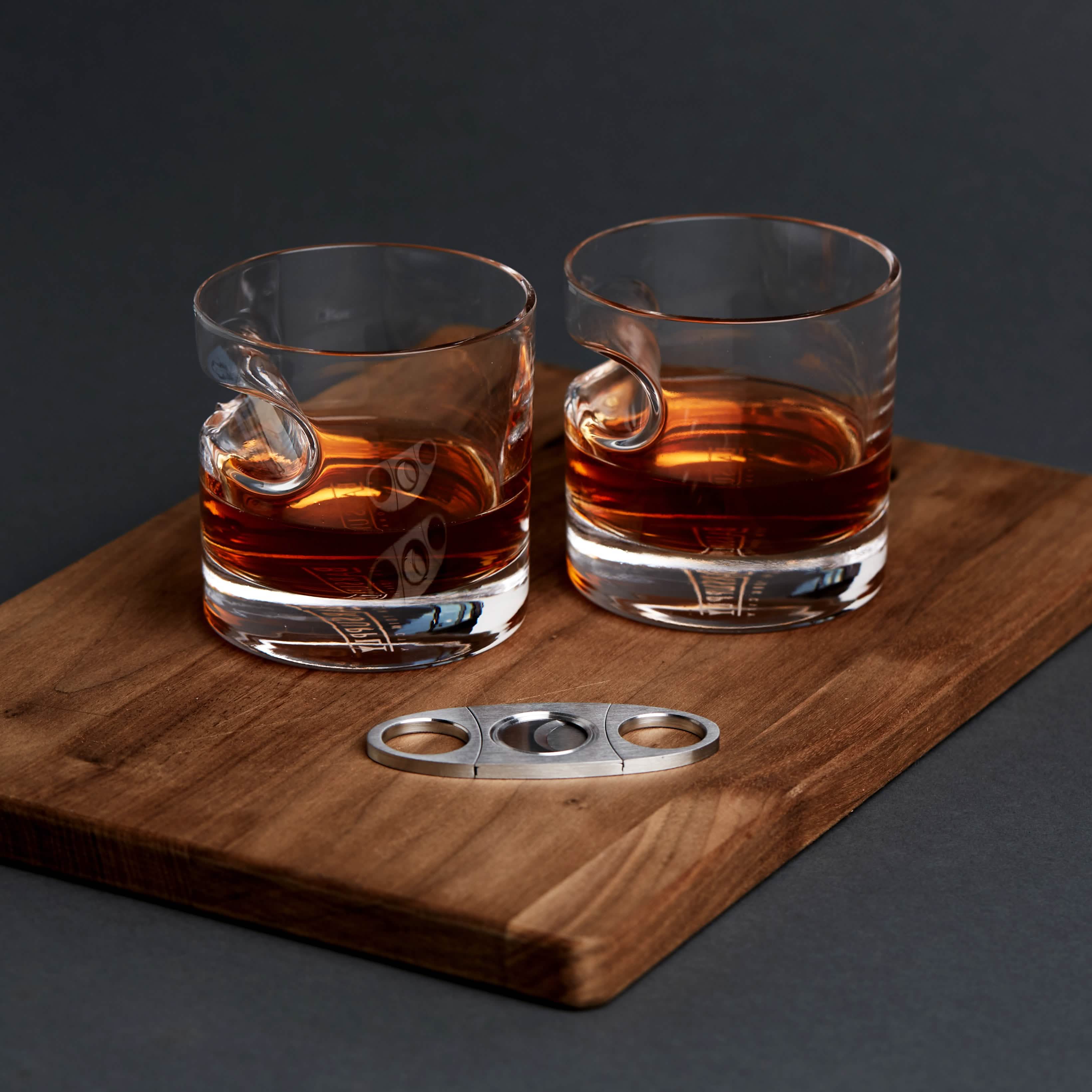 3-Piece Set: Cigar-Holding Whiskey Glasses with Cigar Cutter Wine & Dining - DailySale