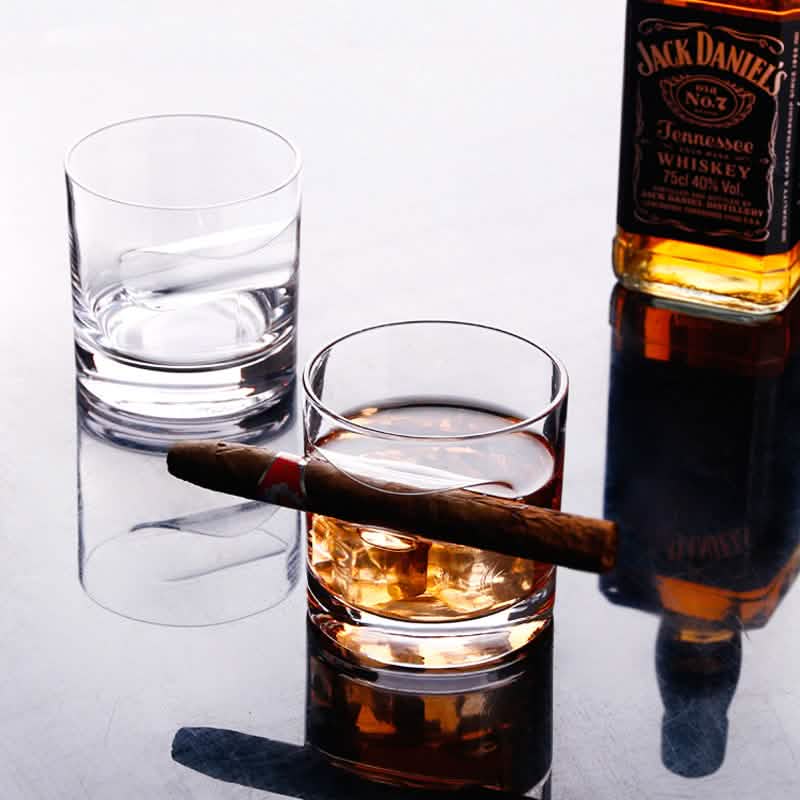 3-Piece Set: Cigar-Holding Whiskey Glasses with Cigar Cutter Wine & Dining - DailySale