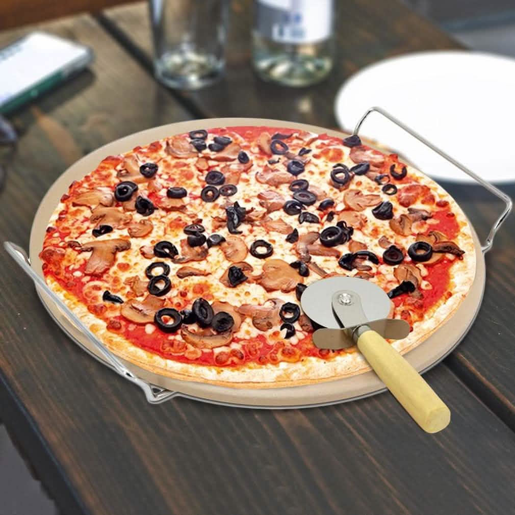3-Piece Set: Deluxe Pizza Stone and Cutter Set Kitchen Essentials - DailySale