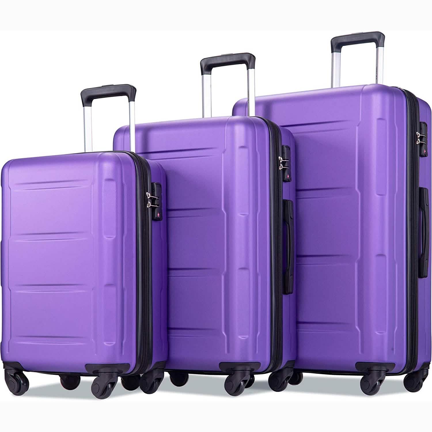 3-Piece Set: Lightweight Hard Luggage with Swivel Wheels and TSA Lock Bags & Travel Purple - DailySale
