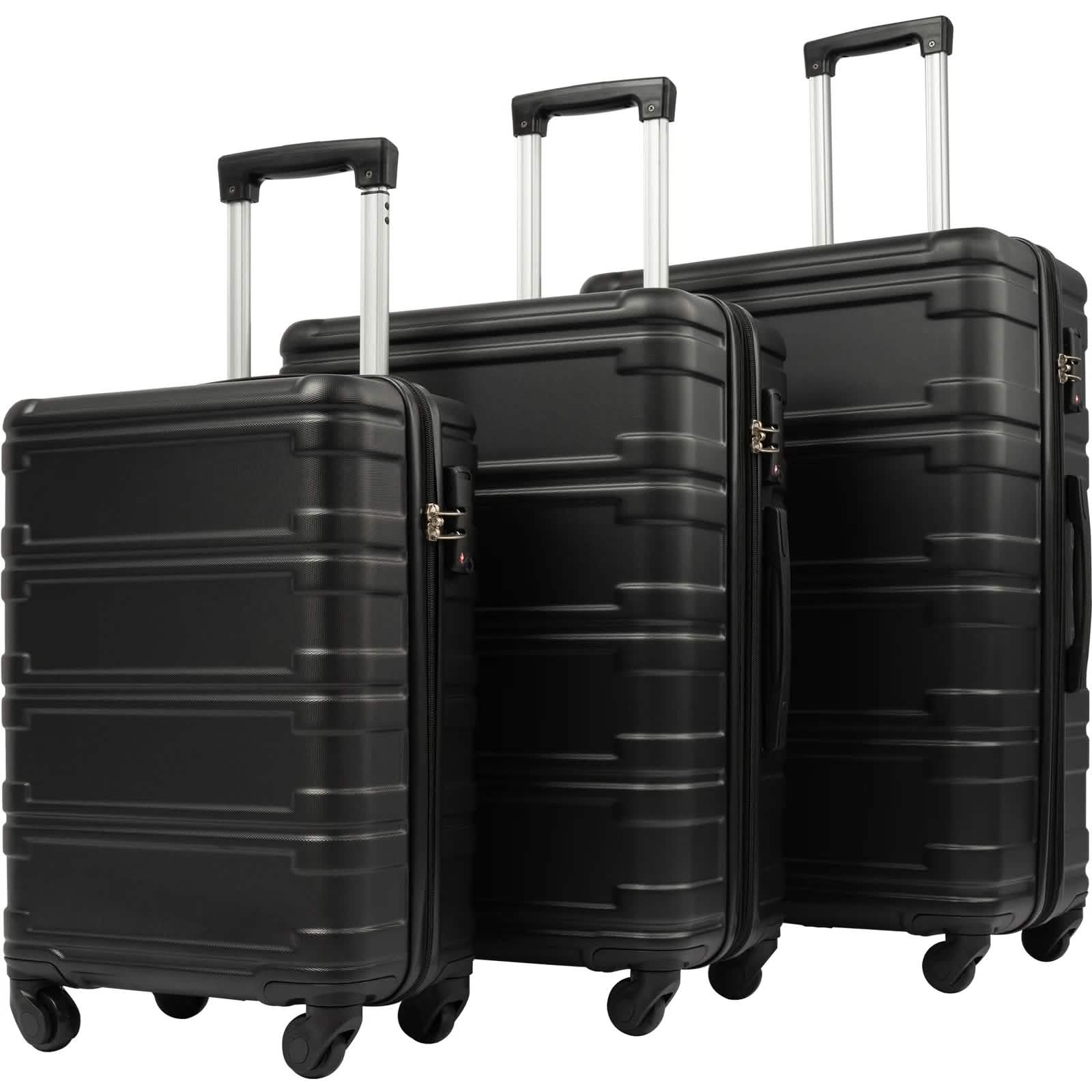 3-Piece Set: Luggage Set Hardside Spinner Suitcase With TSA Lock Bags & Travel Black - DailySale