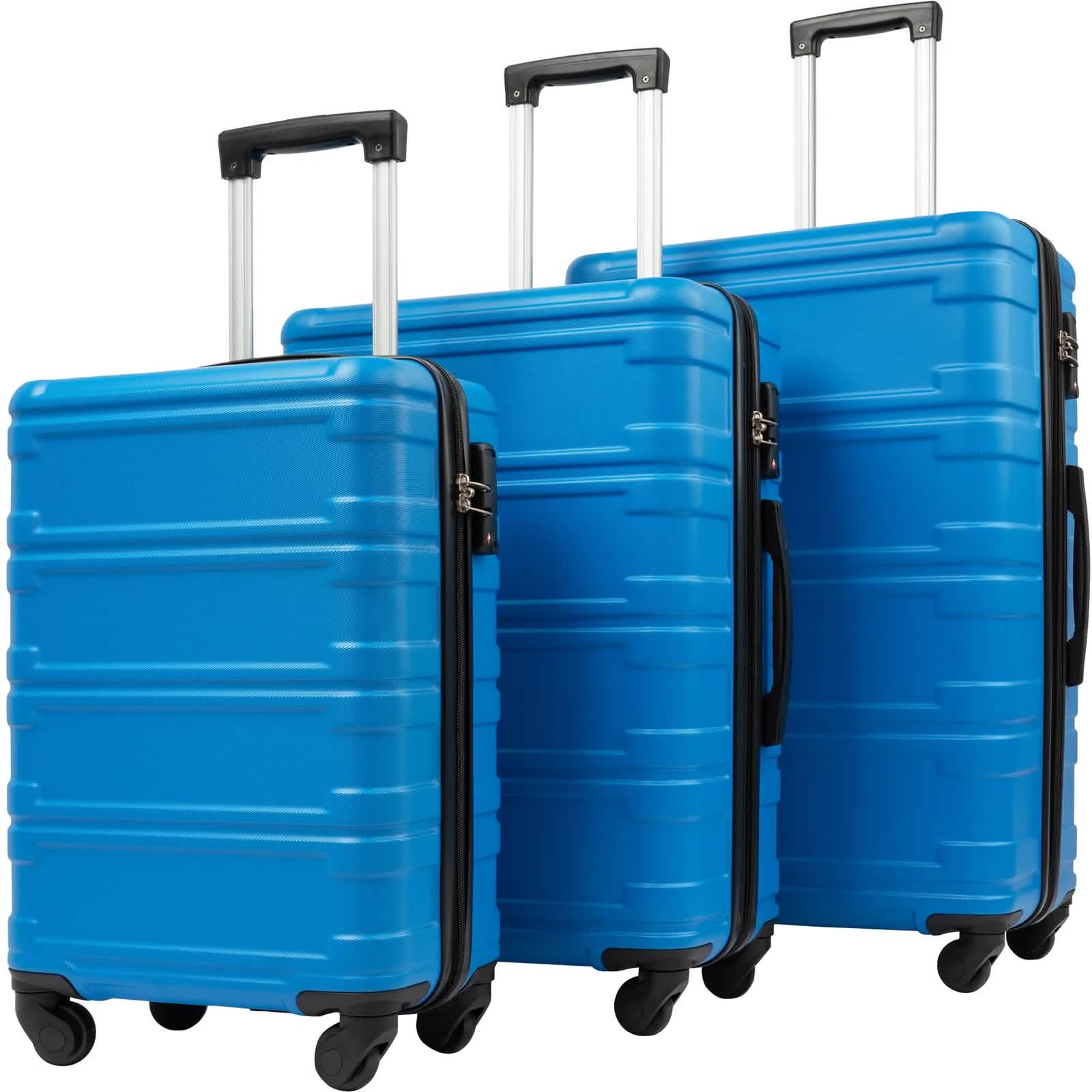 3-Piece Set: Luggage Set Hardside Spinner Suitcase With TSA Lock Bags & Travel Blue - DailySale