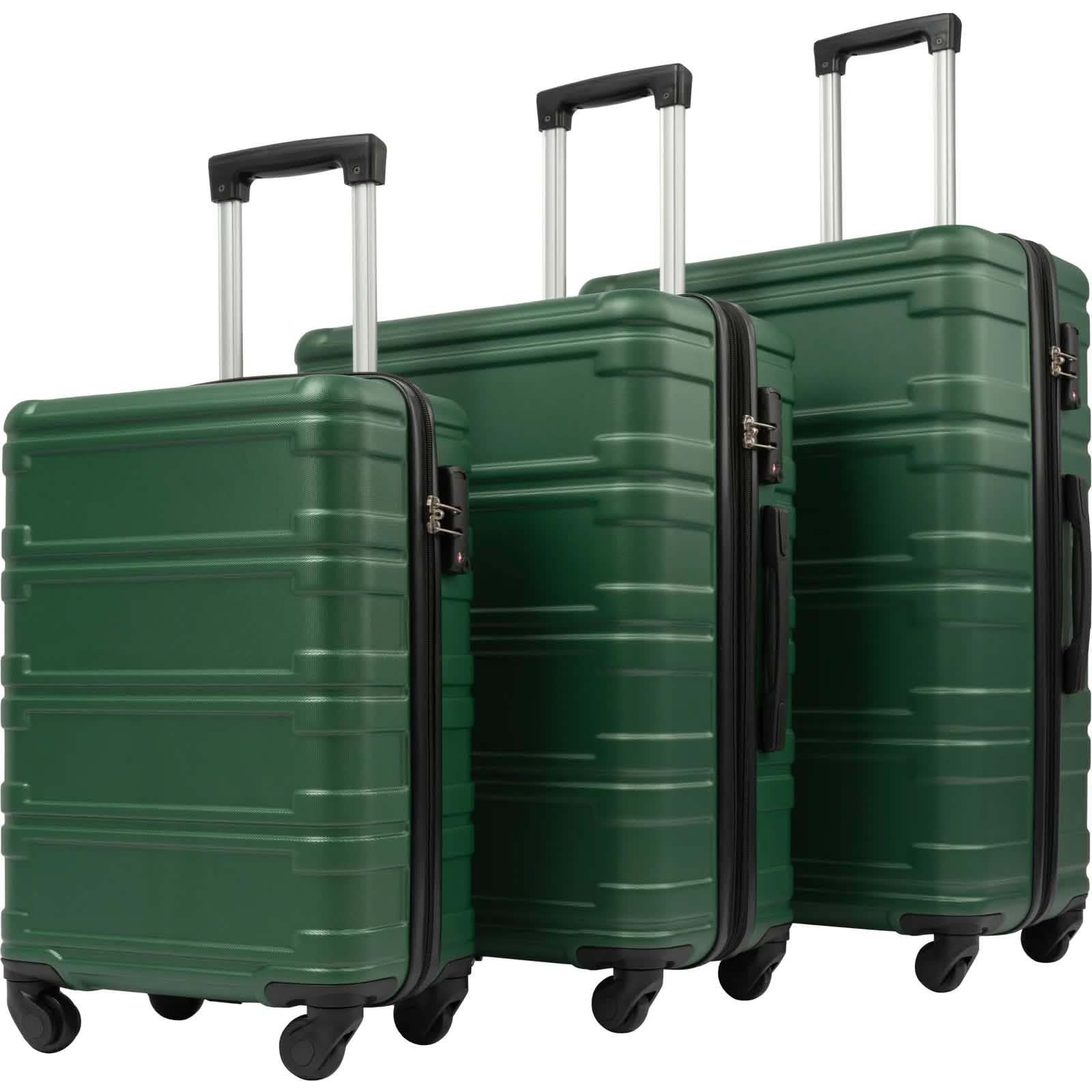 3-Piece Set: Luggage Set Hardside Spinner Suitcase With TSA Lock Bags & Travel Green - DailySale