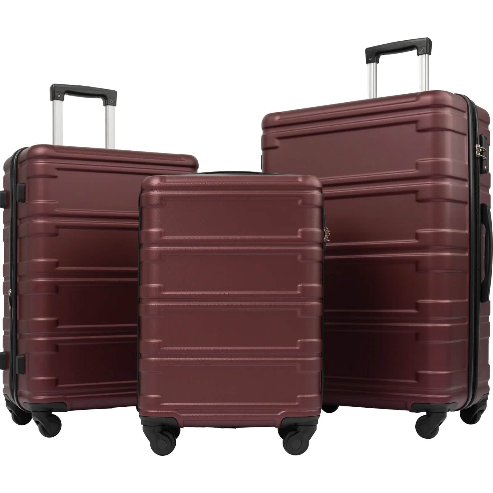 3-Piece Set: Luggage Set Hardside Spinner Suitcase With TSA Lock Bags & Travel Red - DailySale