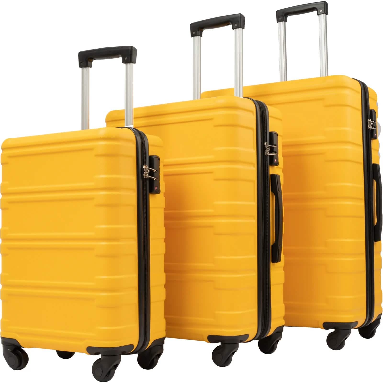 3-Piece Set: Luggage Set Hardside Spinner Suitcase With TSA Lock Bags & Travel Yellow - DailySale