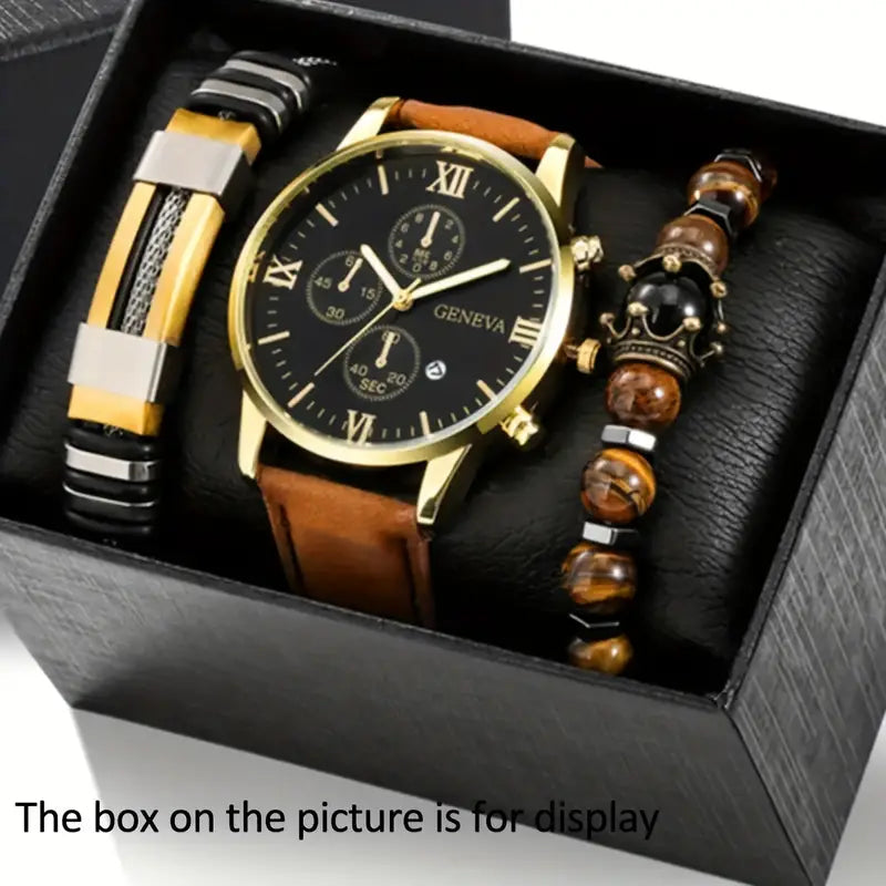 3-Piece Set: Men's Casual Analog Watches Men's Shoes & Accessories Coffee - DailySale