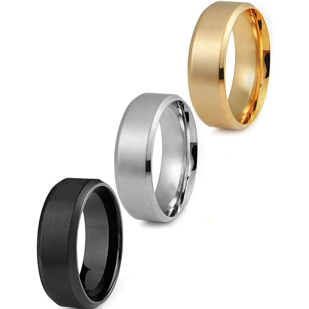 3-Piece Set: Men's Stainless Steel Comfort Fit Wedding Band Ring Men's Apparel - DailySale