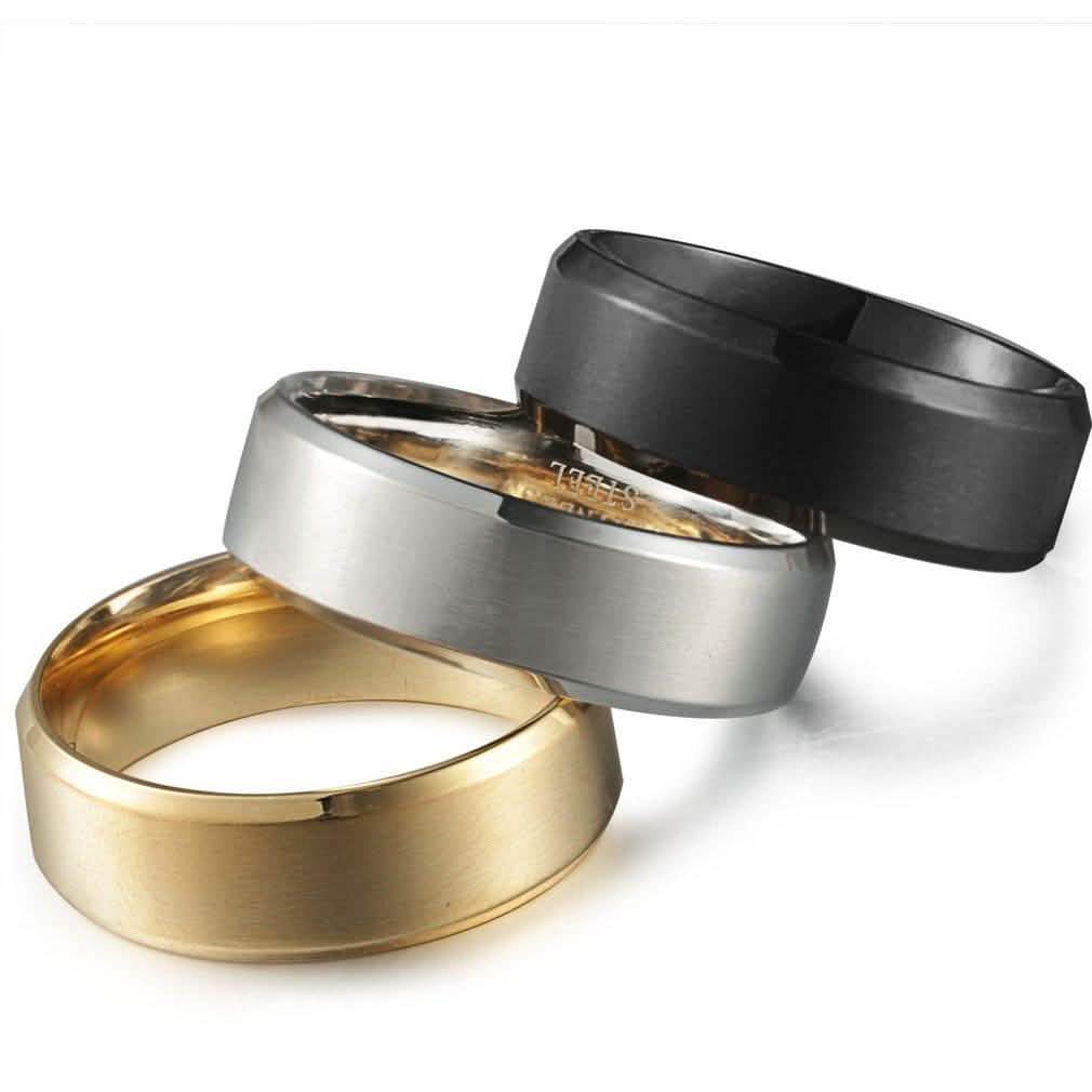 3-Piece Set: Men's Stainless Steel Comfort Fit Wedding Band Ring Men's Apparel - DailySale