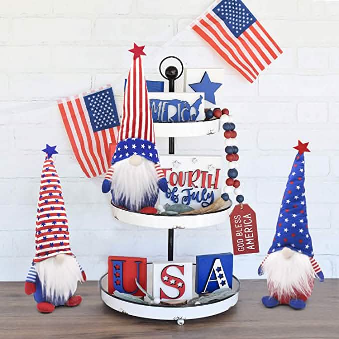 3-Piece Set: Patriotic Gnome Plush Standing Statues Holiday Decor & Apparel - DailySale