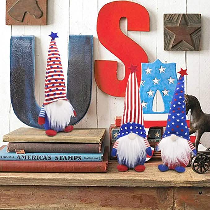 3-Piece Set: Patriotic Gnome Plush Standing Statues Holiday Decor & Apparel - DailySale