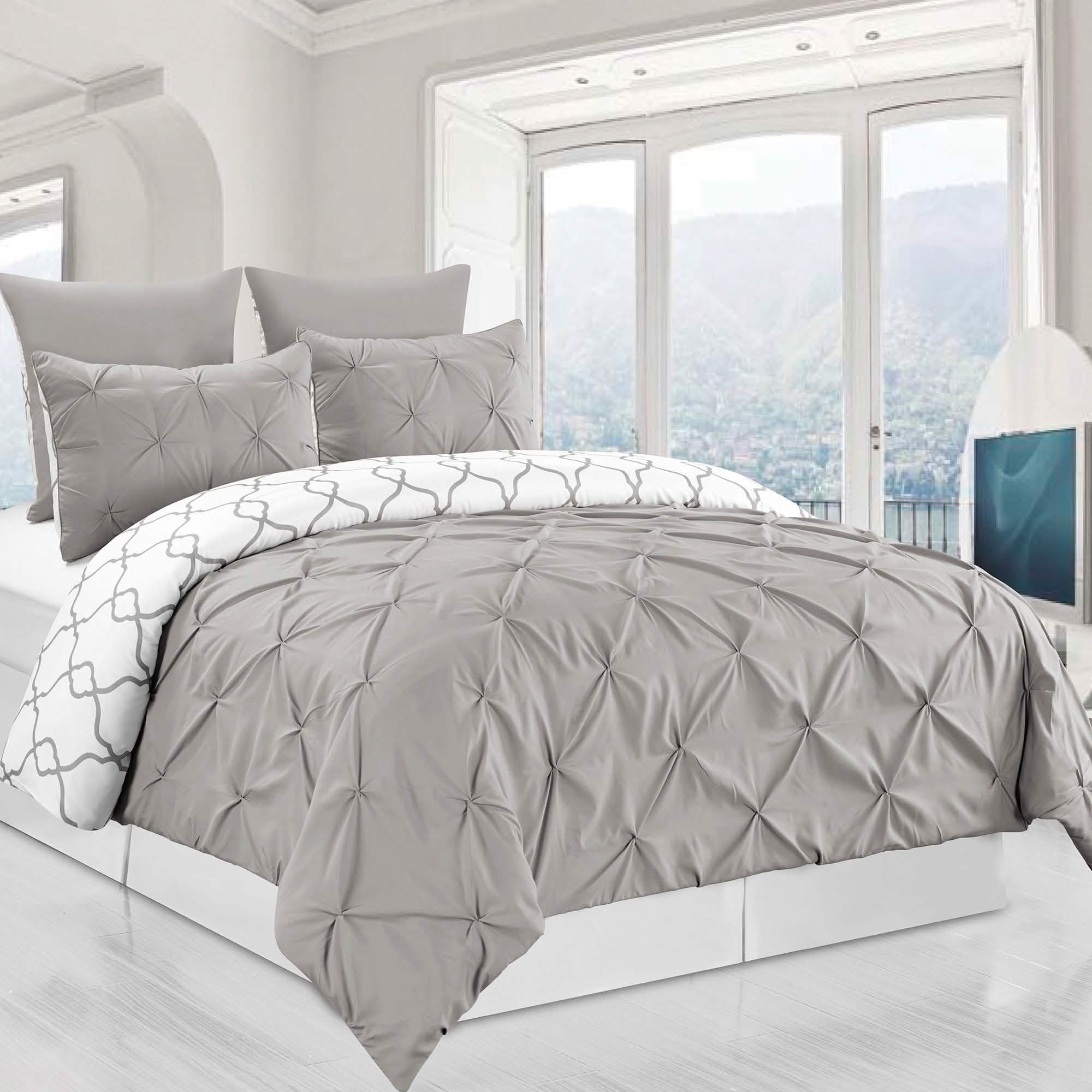 3-Piece Set: Reversible Premium Pintuck Duvet Cover and Shams Bedding Gray Queen - DailySale