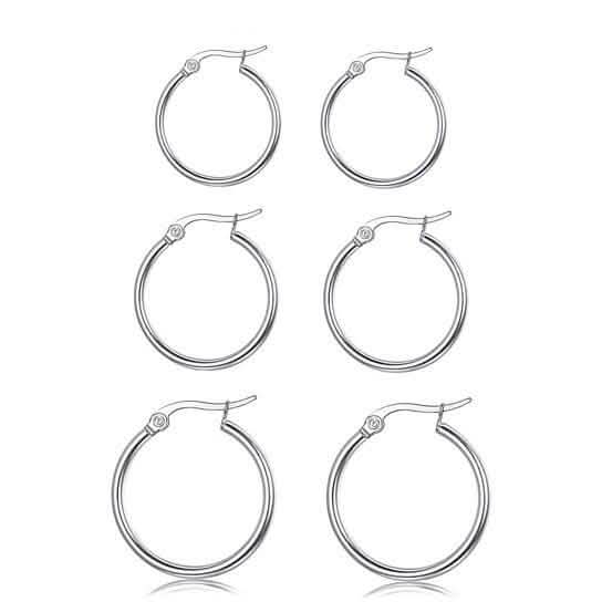 3-Piece Set: Sterling Silver French Lock Hoops Jewelry - DailySale