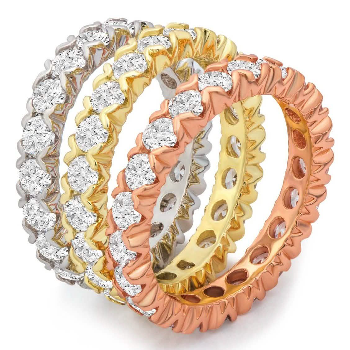 3-Piece Set: Tri-Color Eternity Band Set Rings 5 - DailySale