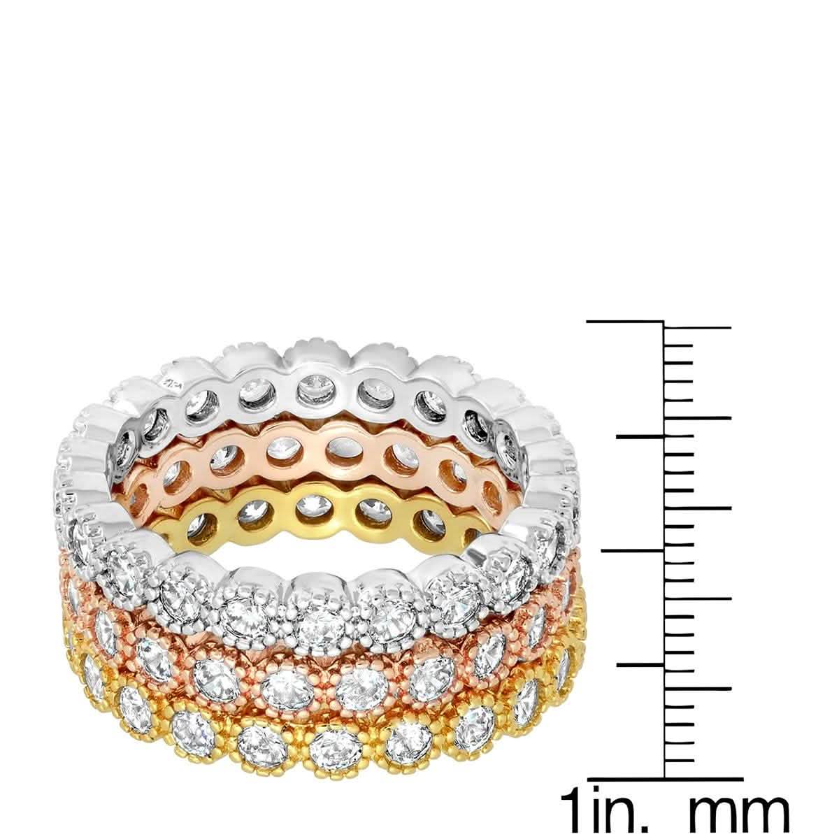 3-Piece Set: Tri-toned 18k White, Gold and Rose Stackable Eternity Rings Rings - DailySale