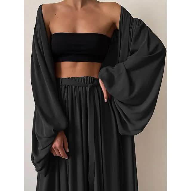 3-Piece Set: Women's Boho Solid Color Plus Size Women's Bottoms Black S - DailySale