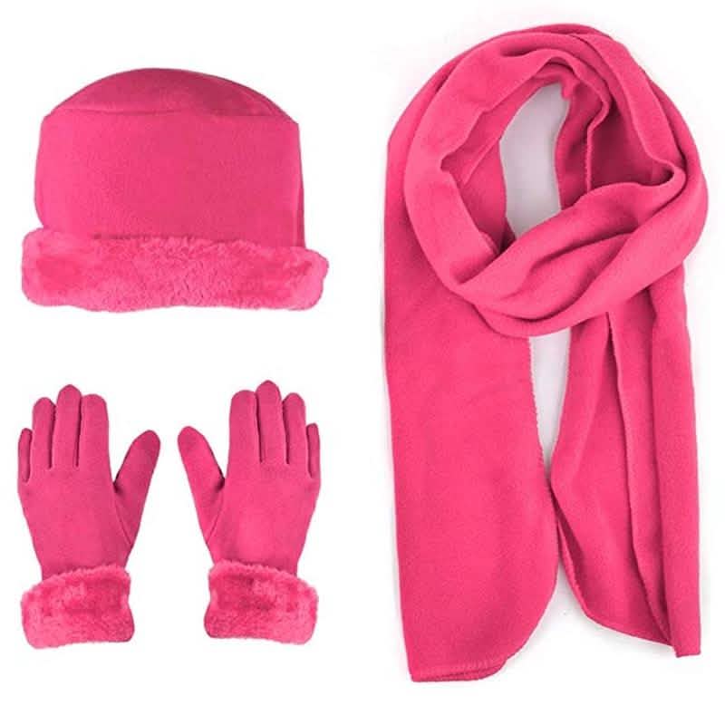 3-Piece Set: Women's Warm Fleece Winter Set Fur Trim Women's Apparel Hot Pink - DailySale