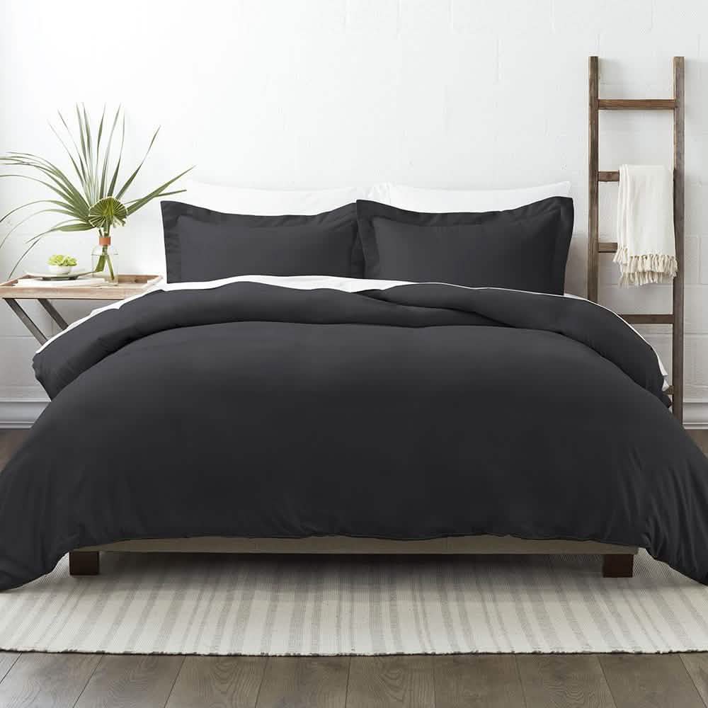 3-Piece: Solid Duvet Cover Set Bed & Bath Twin/Twin XL Black - DailySale