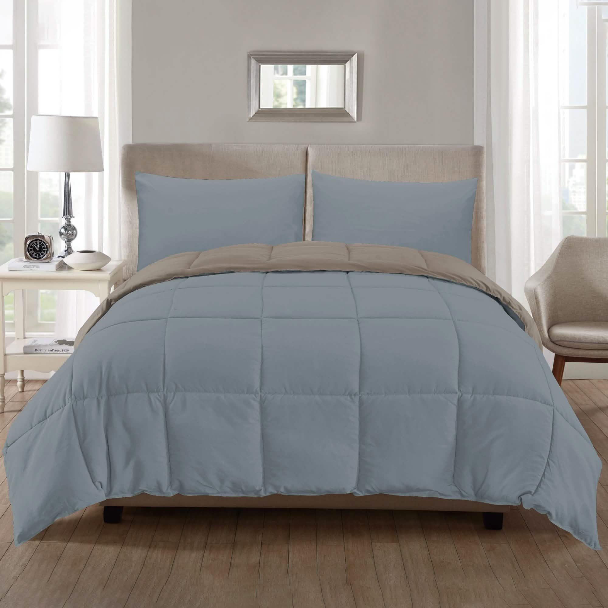 3-Piece: Ultra Soft Premium Down Alternative Reversible Comforter All Season Bedding Cream/Dusty Blue Full/Queen - DailySale
