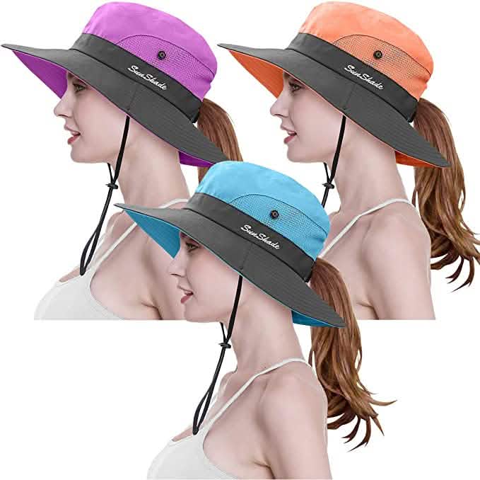 3-Piece: Women's Ponytail Wide Brim Sun Hat Women's Shoes & Accessories Set 1 - DailySale