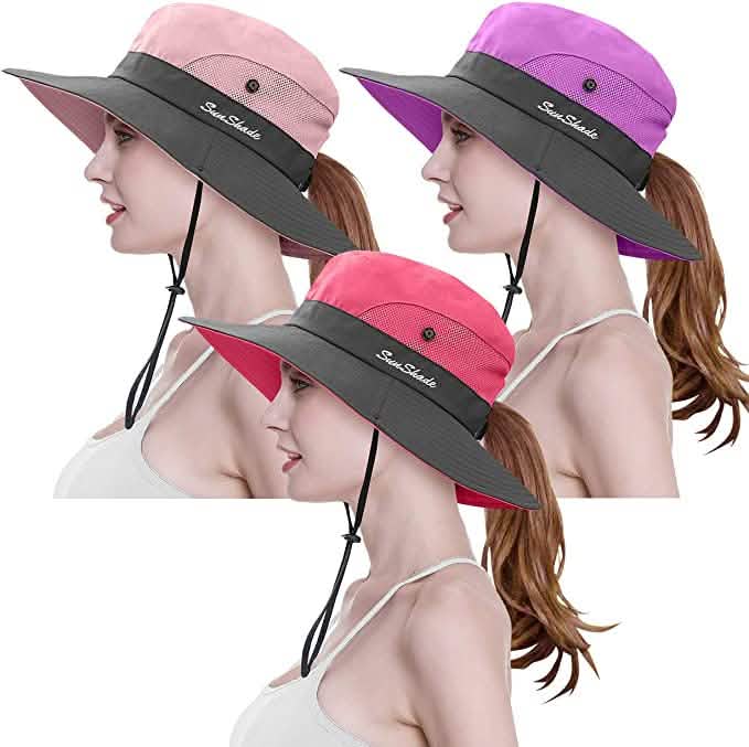 3-Piece: Women's Ponytail Wide Brim Sun Hat Women's Shoes & Accessories Set 2 - DailySale