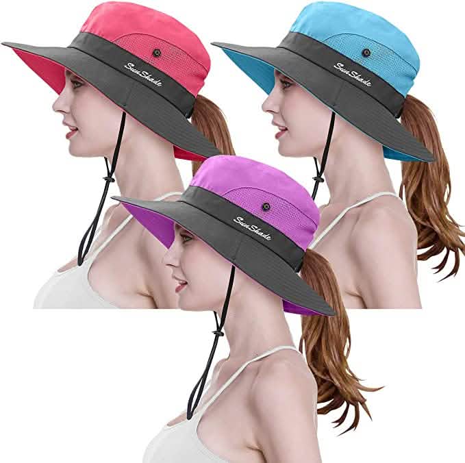 3-Piece: Women's Ponytail Wide Brim Sun Hat Women's Shoes & Accessories Set 3 - DailySale