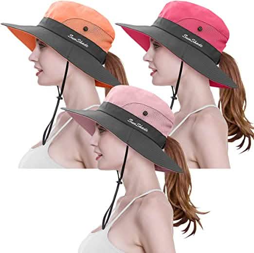 3-Piece: Women's Ponytail Wide Brim Sun Hat Women's Shoes & Accessories Set 4 - DailySale