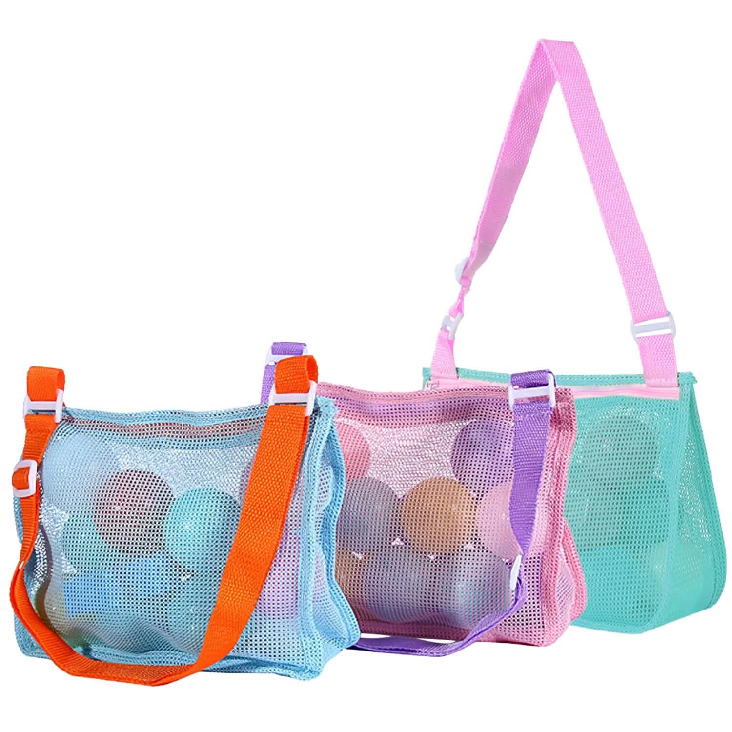 Borsa A Rete Per Spiaggia Con Conchiglie E Giocattoli - Espandibile, Tracolla Regolabile, Stampa Colorata - Perfetta Per Bambini E Adulti