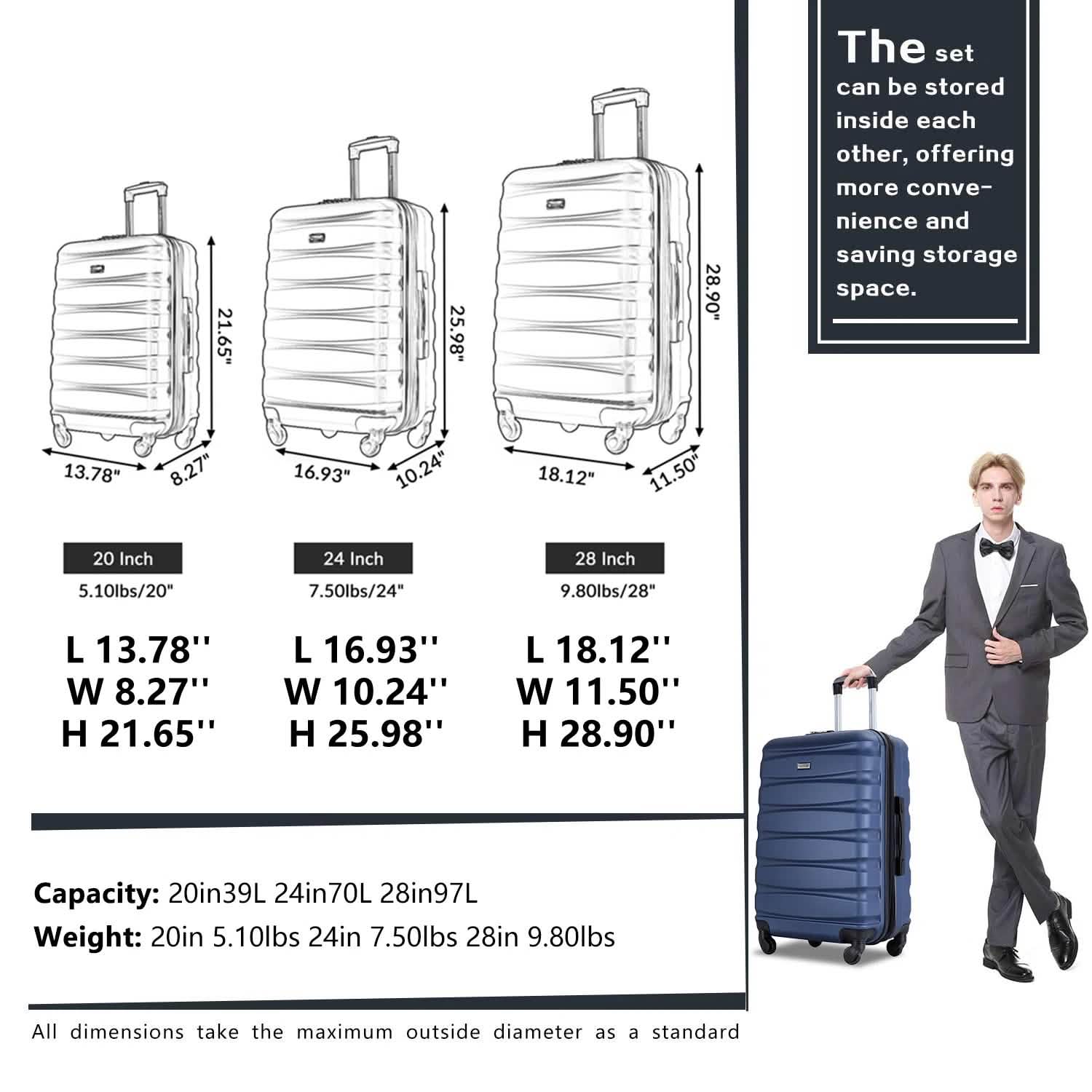 3-Pieces Set: Expandable Luggage Sets ABS Lightweight Suitcase Bags & Travel - DailySale