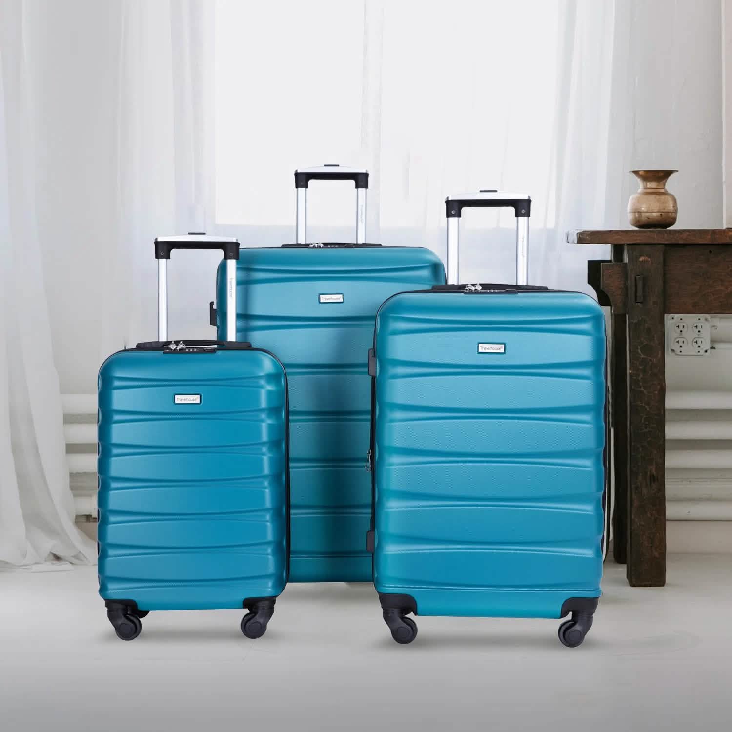 3-Pieces Set: Expandable Luggage Sets ABS Lightweight Suitcase Bags & Travel Green - DailySale