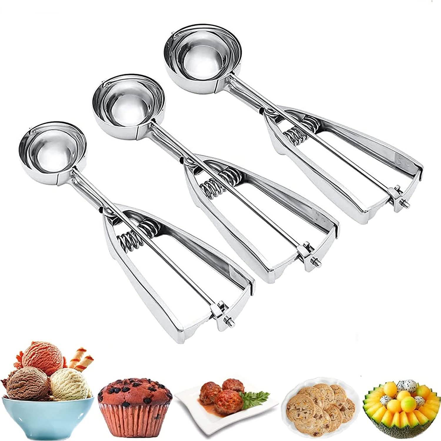 3-Pieces Set: Stainless Steel Cookie Scoops with Trigger Release Kitchen Tools & Gadgets - DailySale