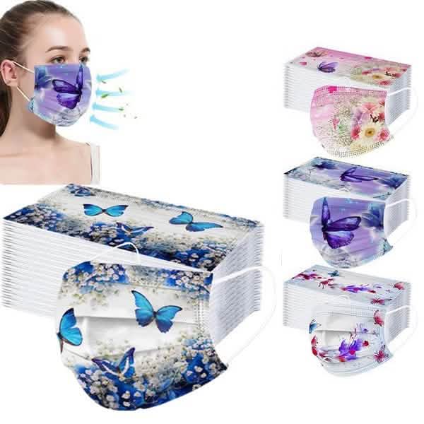 3-Ply Ear Loop Butterfly Printed Mask Face Masks & PPE - DailySale