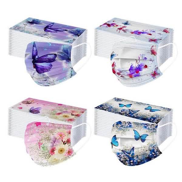 3-Ply Ear Loop Butterfly Printed Mask Face Masks & PPE - DailySale