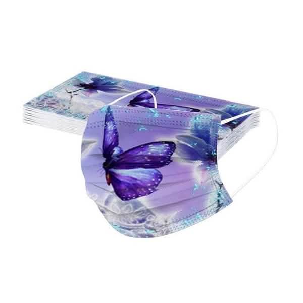 3-Ply Ear Loop Butterfly Printed Mask Face Masks & PPE Purple 50-Pack - DailySale