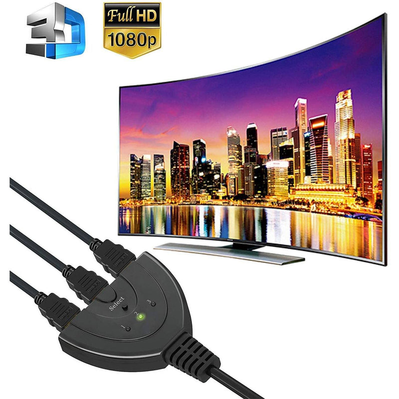 3-Port HDMI Switcher, Splitter, Supports Full HD1080p, 3D with High Speed Pigtail Cable TV & Video - DailySale