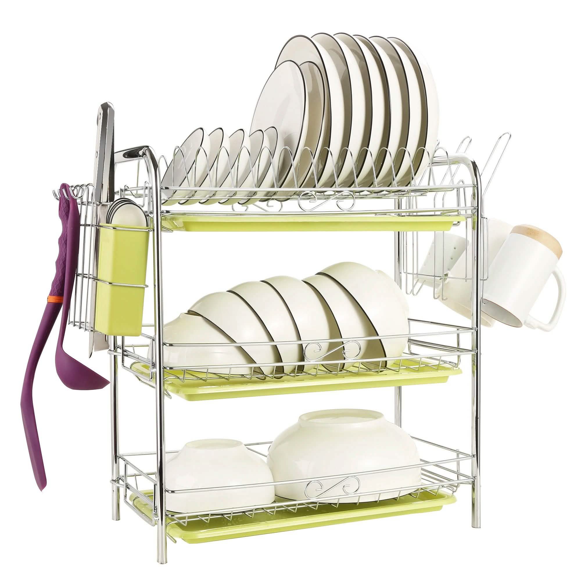 3 Tier Dish Drying Rack Drainer Kitchen Storage Board Cutlery Cup Shelf Kitchen & Dining - DailySale