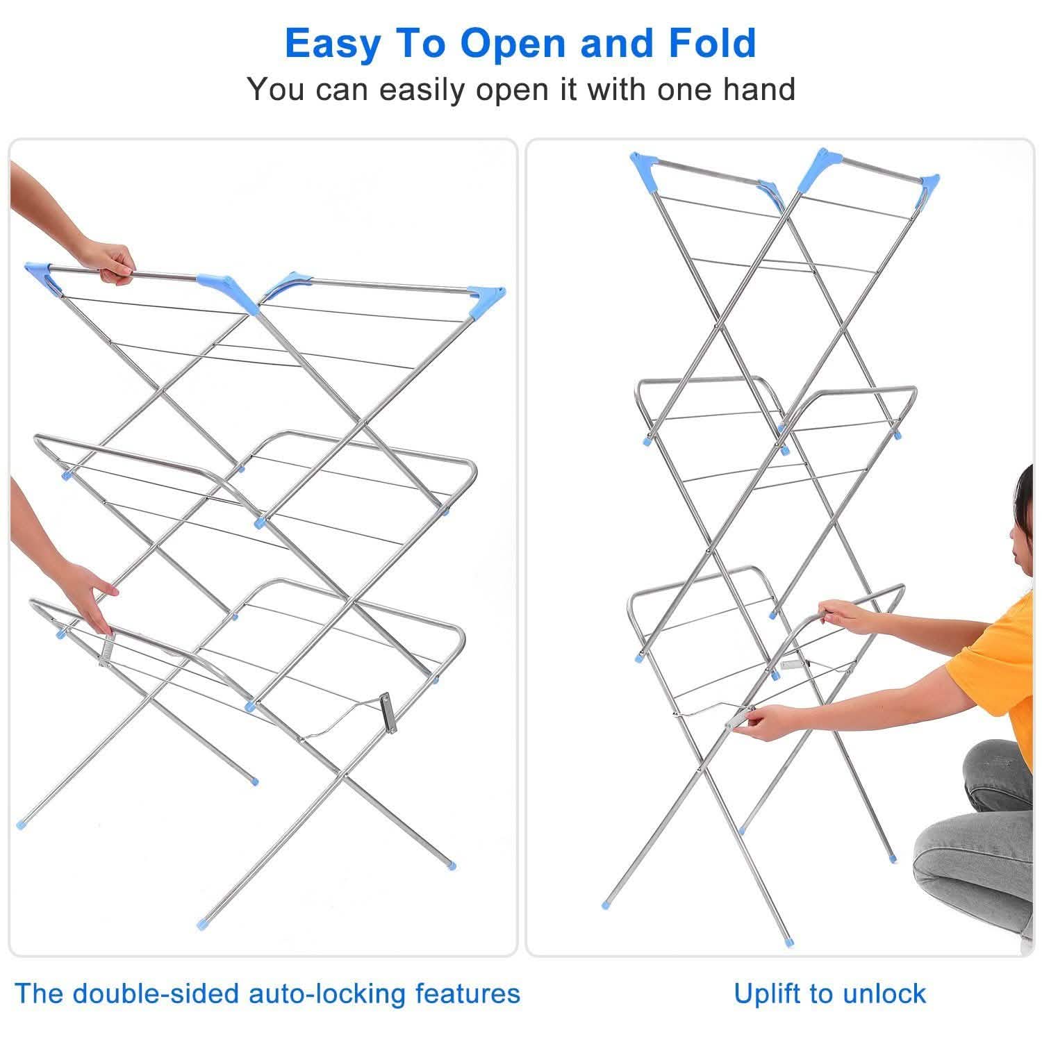 3 Tier Laundry Rack Foldable Clothes Drying Rack Closet & Storage - DailySale