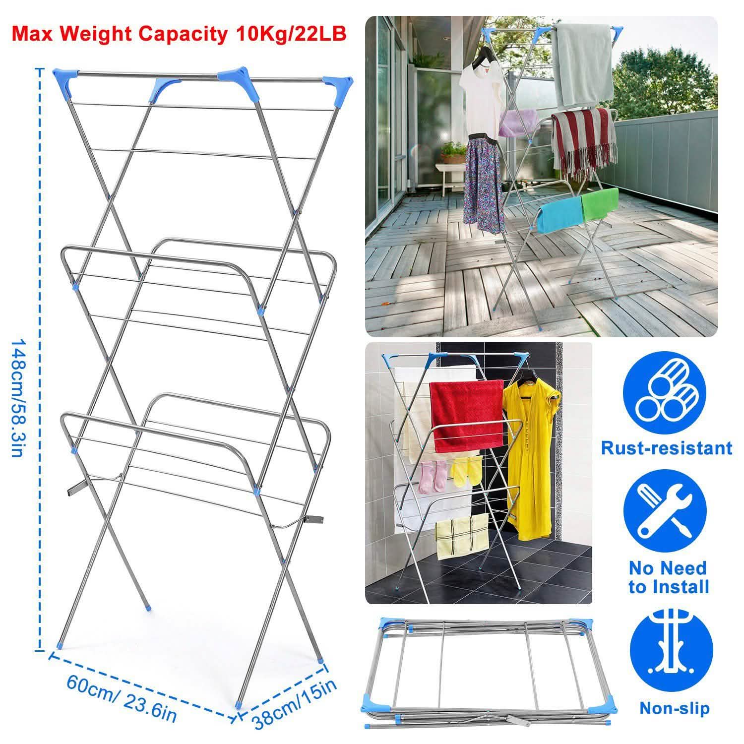3 Tier Laundry Rack Foldable Clothes Drying Rack Closet & Storage - DailySale