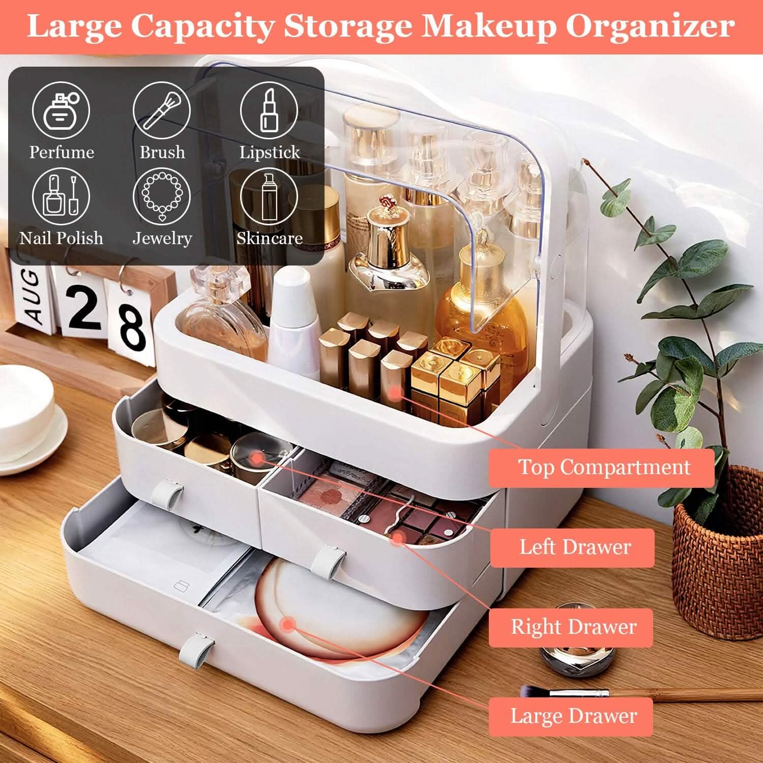 3-Tier Makeup Organizers Cosmetic Storage Box with Dustproof Waterproof Lid Closet & Storage - DailySale