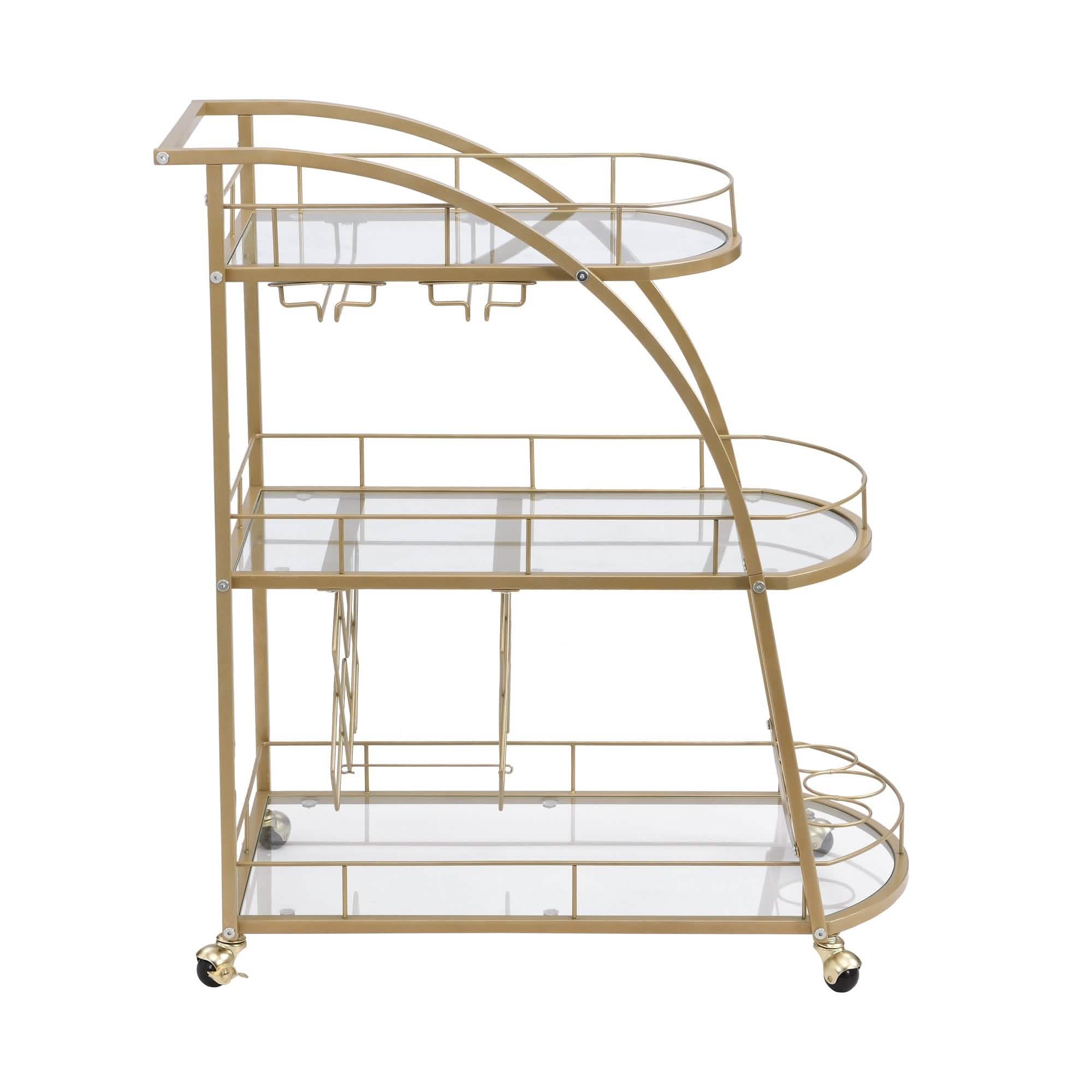 3 Tier Metal Frame Serving Wine Cart with Wheels Furniture & Decor - DailySale