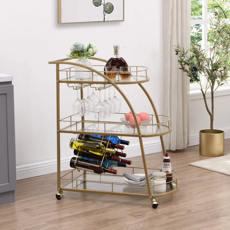 3 Tier Metal Frame Serving Wine Cart with Wheels Furniture & Decor - DailySale