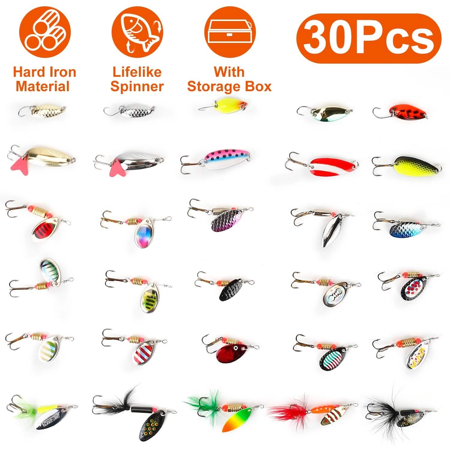 30-Piece: Fishing Metal Spoon Lures Kit Sports & Outdoors - DailySale