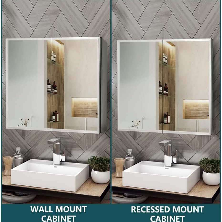 30" W X 26" H Aluminum Bathroom Mirror Medicine Cabinet with Dual Mirrors Bath - DailySale