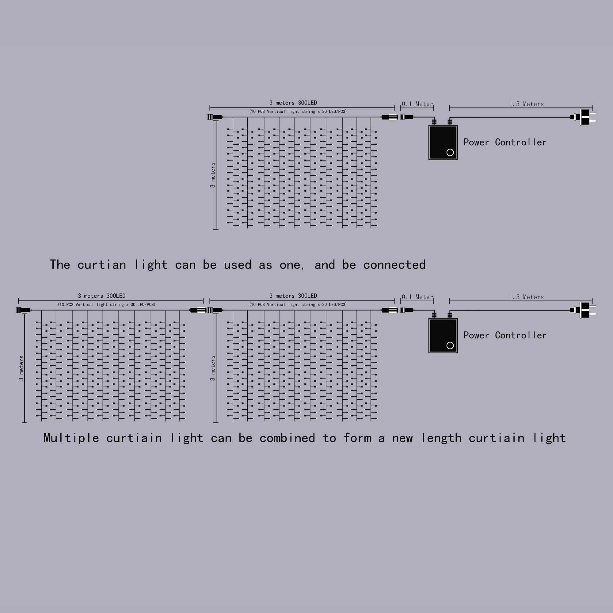 300 LED Blue Fairy String Light Curtain Light with Controller Lighting & Decor - DailySale