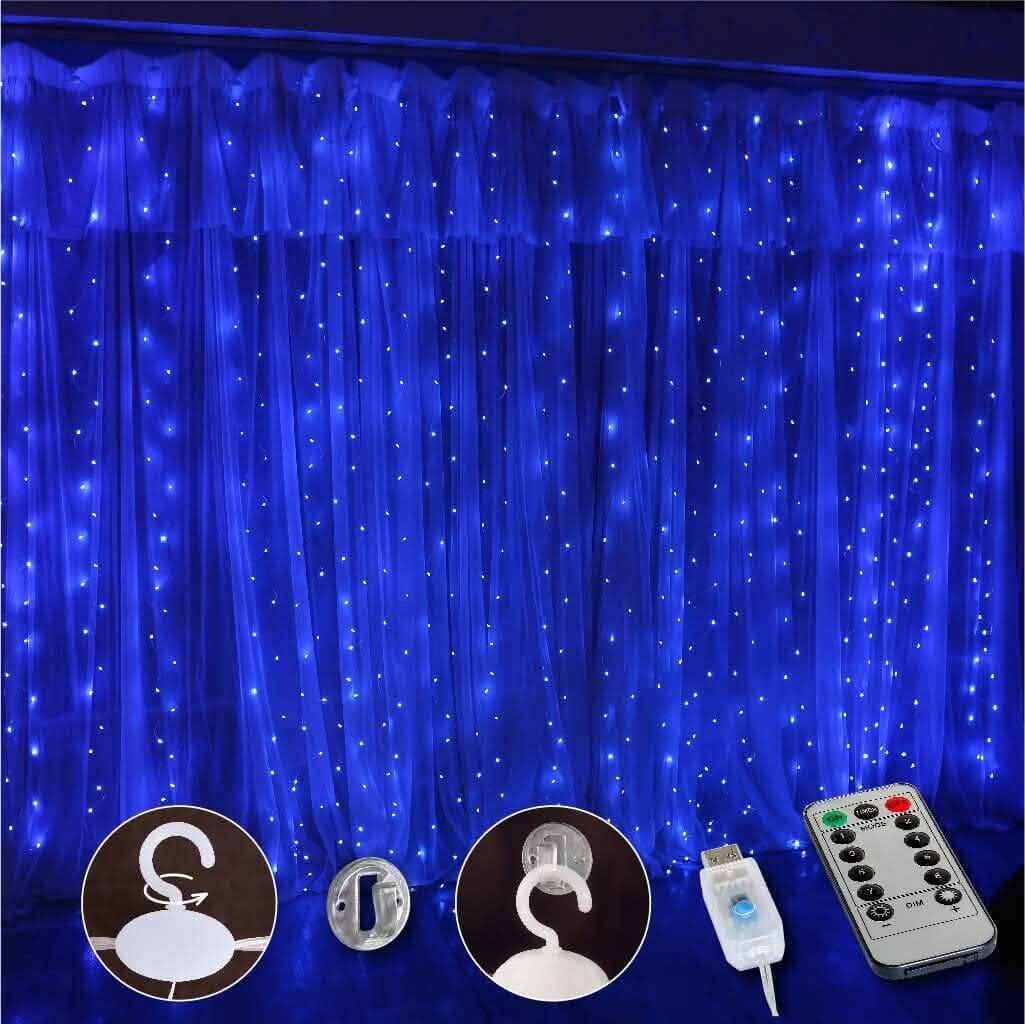 300 LED Curtain Fairy Lights String & Fairy Lights Blue - DailySale