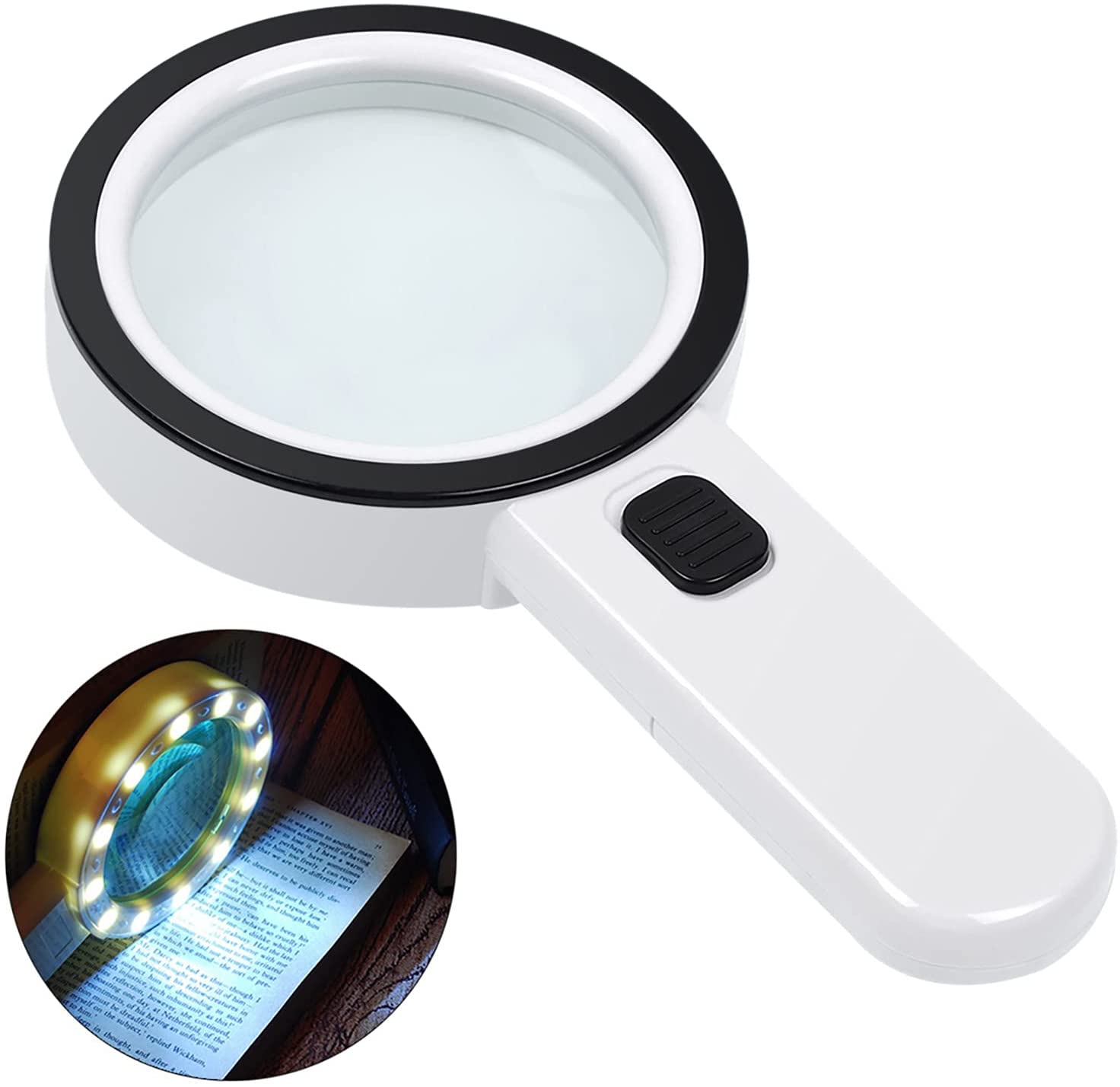 30X Handheld Large Magnifying Glass 12 LED Illuminated Lighted Magnifier