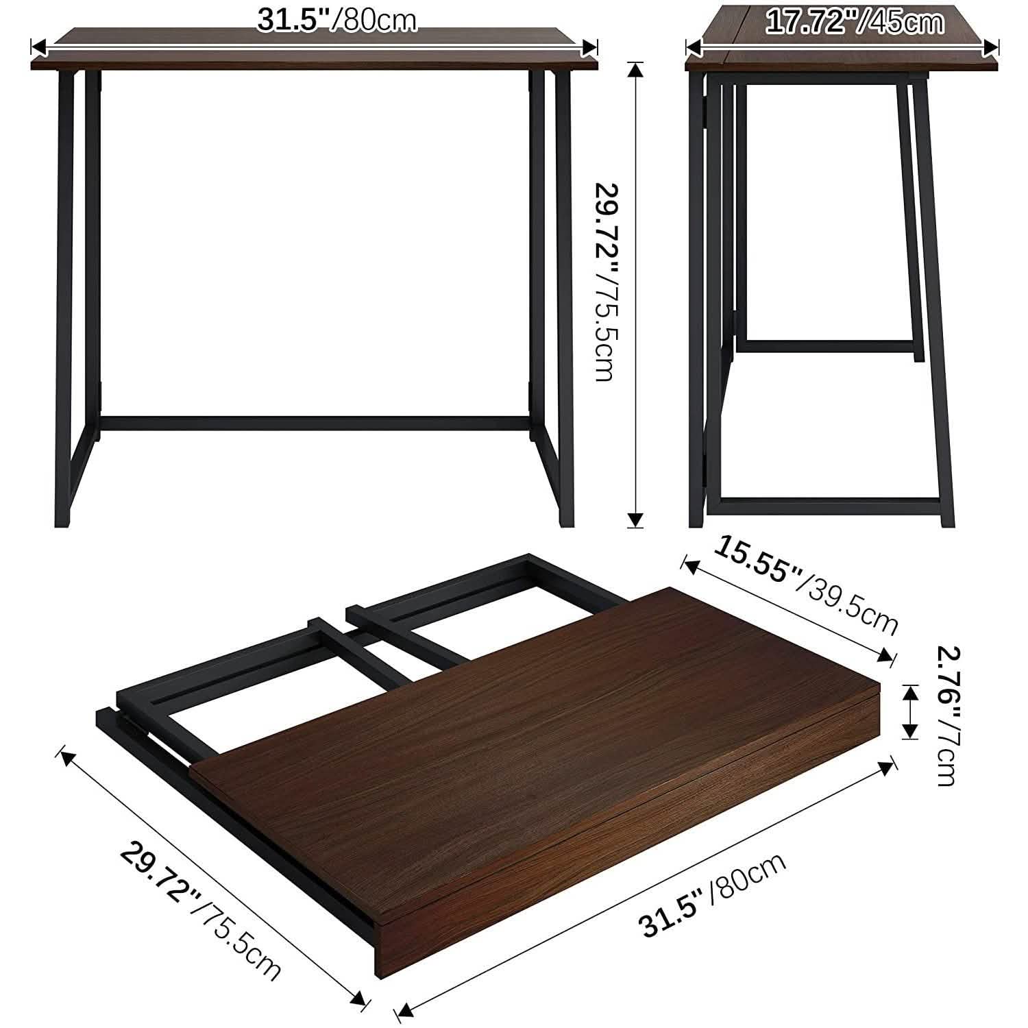 31.5" Small Desk No-Assembly Folding Computer Desk Computer Accessories - DailySale