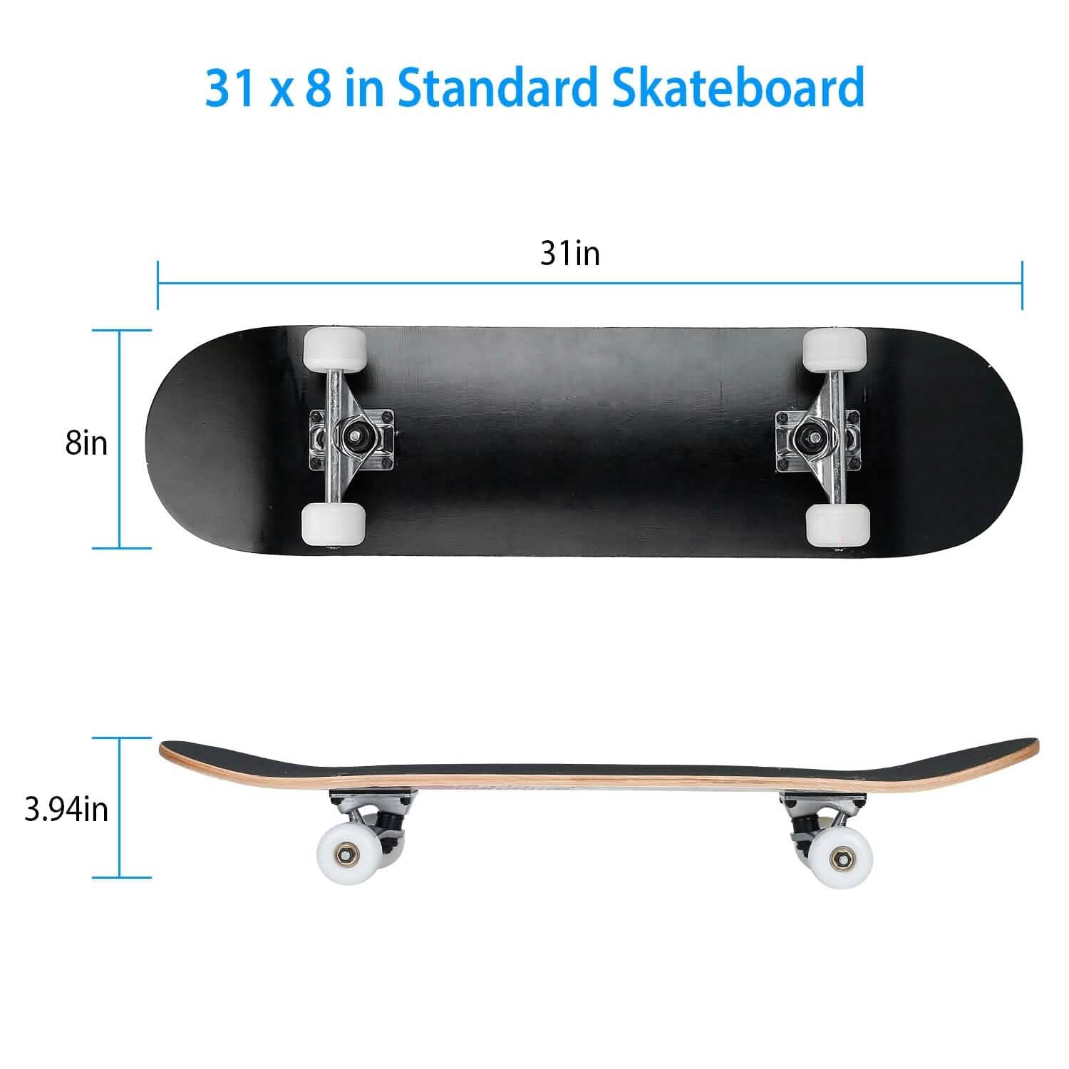 31x8in 9 Layers Maple Concave Skateboard Sports & Outdoors - DailySale