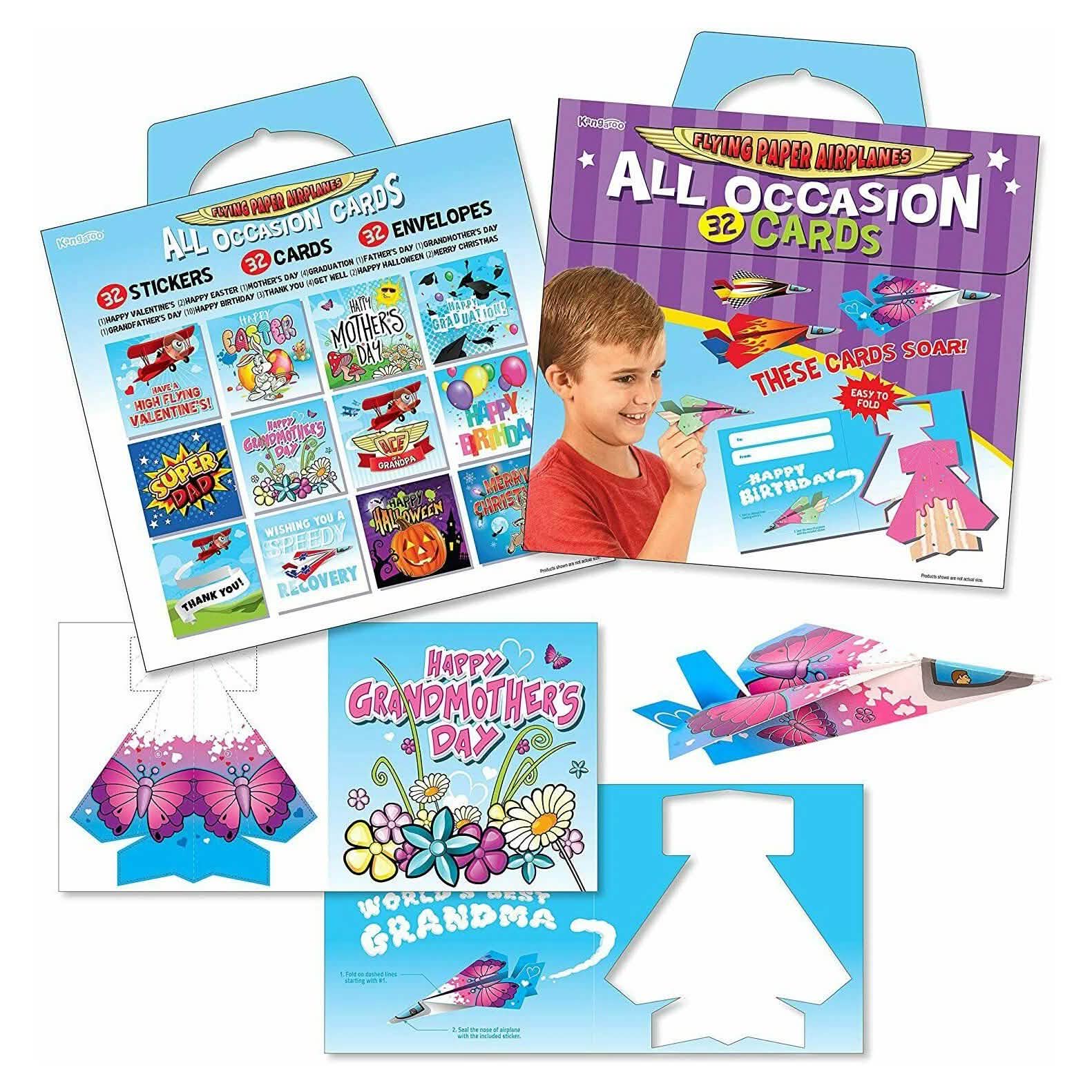 32 Folding Paper Airplanes All Occasion Greeting Cards with Envelopes and Stickers Toys & Hobbies - DailySale