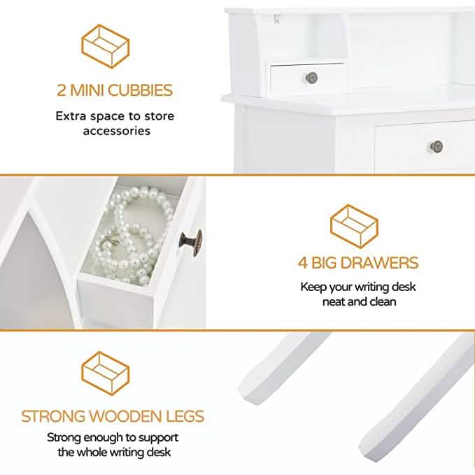 32" Wooden Secretary Desk Bedroom Small Dresser with 4 Storage Drawers Furniture & Decor - DailySale